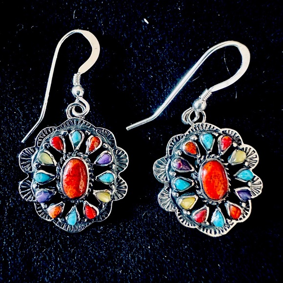 Genuine Multicolored Turquoise Gemstones Earrings in 925 Sterling Silver NWT - Picture 5 of 11